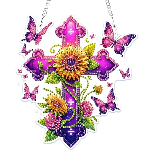 MOGTAA 5D Kreuz Blume Diamond Painting Anhänger, Diamond Painting mit Kette Kinder Erwachsene, Schmetterling Diamant Painting Fensterbilder, Hängende Ornament Set für Wand Und Eingang Decor MOGTAA 5D Kreuz Blume Diamond Painting Anhänger, Diamond Painting mit Kette Kinder Erwachsene, Schmetterling Diamant Painting Fensterbilder, Hängende Ornament Set für Wand Und Eingang Decor von MOGTAA