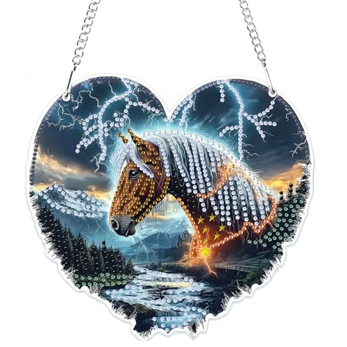 MOGTAA 5D Pferd Diamond Painting Anhänger, Landschaft Diamond Painting mit Kette Kinder Erwachsene, Diamant Painting Fensterbilder, Hängende Ornament Bastelset Set für Wand Und Eingang Decor MOGTAA 5D Pferd Diamond Painting Anhänger, Landschaft Diamond Painting mit Kette Kinder Erwachsene, Diamant Painting Fensterbilder, Hängende Ornament Bastelset Set für Wand Und Eingang Decor von MOGTAA