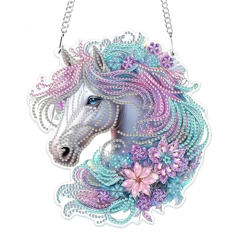 MOGTAA 5D Pferd Diamond Painting Anhänger, Tiere Diamond Painting mit Kette Kinder Erwachsene, Diamant Painting Fensterbilder, Hängende Ornament Set für Wand Und Eingang Decor MOGTAA 5D Pferd Diamond Painting Anhänger, Tiere Diamond Painting mit Kette Kinder Erwachsene, Diamant Painting Fensterbilder, Hängende Ornament Set für Wand Und Eingang Decor von MOGTAA