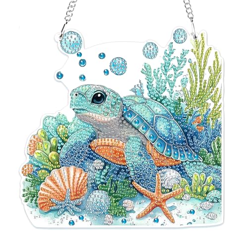 MOGTAA 5D Schildkröte Diamond Painting Anhänger, Tier Diamond Painting mit Kette Kinder Erwachsene, Diamant Painting Fensterbilder, Hängende Ornament Set für Wand Und Eingang Decor von MOGTAA
