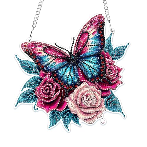 MOGTAA 5D Schmetterling Diamond Painting Anhänger, Tiere Diamond Painting mit Kette Kinder Erwachsene, Blume Diamant Painting Fensterbilder, Hängende Ornament Set für Wand Und Eingang Decor MOGTAA 5D Schmetterling Diamond Painting Anhänger, Tiere Diamond Painting mit Kette Kinder Erwachsene, Blume Diamant Painting Fensterbilder, Hängende Ornament Set für Wand Und Eingang Decor von MOGTAA