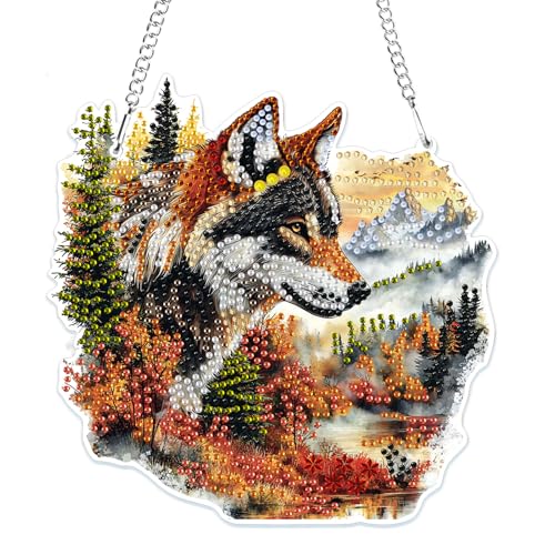MOGTAA 5D Wolf Diamond Painting Anhänger, Tiere Diamond Painting mit Kette Kinder Erwachsene, Diamant Painting Fensterbilder, Hängende Ornament Set für Wand Und Eingang Decor MOGTAA 5D Wolf Diamond Painting Anhänger, Tiere Diamond Painting mit Kette Kinder Erwachsene, Diamant Painting Fensterbilder, Hängende Ornament Set für Wand Und Eingang Decor von MOGTAA