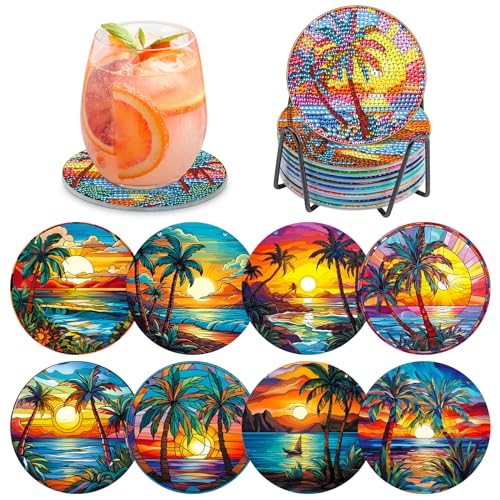 MOGTAA 8 STK Diamond Painting Untersetzer mit Halter, Diamond Painting Landschaft, Diamant Malerei Set Bilder Erwachsene Kinder, Sonnenuntergang Diamant Tassenuntersetzer mit Kork, für Home Dekor MOGTAA 8 STK Diamond Painting Untersetzer mit Halter, Diamond Painting Landschaft, Diamant Malerei Set Bilder Erwachsene Kinder, Sonnenuntergang Diamant Tassenuntersetzer mit Kork, für Home Dekor von MOGTAA