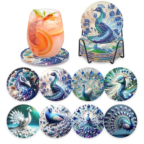 MOGTAA 8 STK Diamond Painting Untersetzer mit Halter, Diamond Painting Pfau, Diamant Malerei Set Bilder Erwachsene Kinder, DIY Diamant Tassenuntersetzer mit Kork, für Home Dekor MOGTAA 8 STK Diamond Painting Untersetzer mit Halter, Diamond Painting Pfau, Diamant Malerei Set Bilder Erwachsene Kinder, DIY Diamant Tassenuntersetzer mit Kork, für Home Dekor von MOGTAA