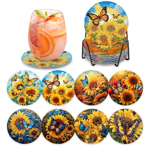MOGTAA 8 STK Diamond Painting Untersetzer mit Halter, Diamond Painting Sonnenblume, Diamant Malerei Set Bilder Erwachsene Kinder, DIY Diamant Tassenuntersetzer mit Kork, für Home Dekor MOGTAA 8 STK Diamond Painting Untersetzer mit Halter, Diamond Painting Sonnenblume, Diamant Malerei Set Bilder Erwachsene Kinder, DIY Diamant Tassenuntersetzer mit Kork, für Home Dekor von MOGTAA