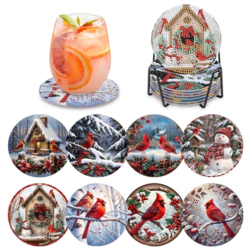 MOGTAA 8 STK Diamond Painting Untersetzer mit Halter, Diamond Painting Weihnachten, Diamant Malerei Set Bilder Erwachsene Kinder, DIY Kardinal Diamant Tassenuntersetzer mit Kork, für Home Dekor MOGTAA 8 STK Diamond Painting Untersetzer mit Halter, Diamond Painting Weihnachten, Diamant Malerei Set Bilder Erwachsene Kinder, DIY Kardinal Diamant Tassenuntersetzer mit Kork, für Home Dekor von MOGTAA