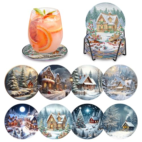 MOGTAA 8 STK Diamond Painting Untersetzer mit Halter, Diamond Painting Weihnachten, Diamant Malerei Set Bilder Erwachsene Kinder, DIY Winter Diamant Tassenuntersetzer mit Kork, für Home Dekor MOGTAA 8 STK Diamond Painting Untersetzer mit Halter, Diamond Painting Weihnachten, Diamant Malerei Set Bilder Erwachsene Kinder, DIY Winter Diamant Tassenuntersetzer mit Kork, für Home Dekor von MOGTAA