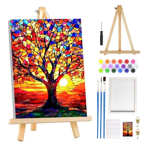 MOGTAA Baum des Lebens Malen Nach Zahlen Erwachsene mit Rahmen, Baum Landschaft Malen Nach Zahlen Mit Holzstaffelei, DIY Ölgemälde Leinwand Set Acrylic Malerei Bilder für Home Dekor, 20x30cm von MOGTAA