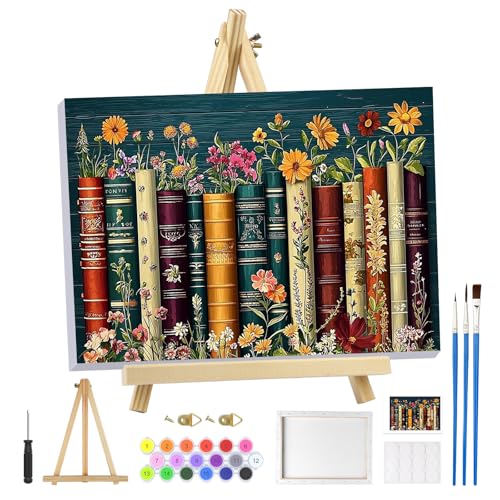 MOGTAA Buch Malen Nach Zahlen Erwachsene mit Rahmen, Blume Landschaft Malen Nach Zahlen Mit Holzstaffelei, DIY Blume Ölgemälde Leinwand Set Acrylic Malerei Bilder für Home Dekor, 20x30cm von MOGTAA