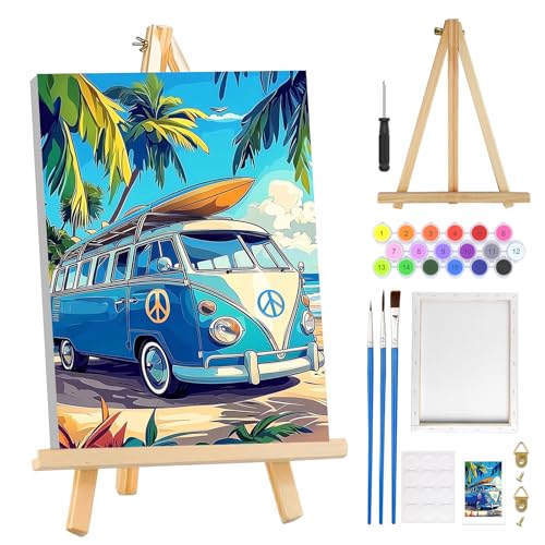 MOGTAA Bus Malen Nach Zahlen Erwachsene mit Rahmen, Landschaft Malen Nach Zahlen Mit Holzstaffelei, DIY Ölgemälde Leinwand Set Acrylic Malerei Bilder für Home Dekor, 20x30cm von MOGTAA