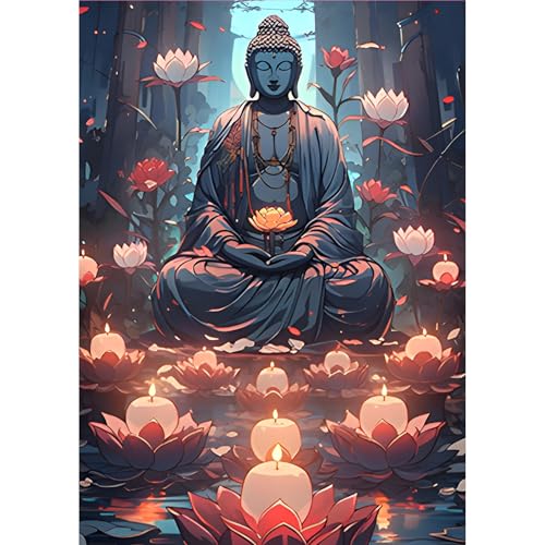MOGTAA Diamond Painting Erwachsene Buddha, 5D Blumen Diamant Painting Bilder Erwachsene Anfänger, DIY Full Drill Diamant Malerei Bilder für Home Wand Dekor 30x40cm von MOGTAA