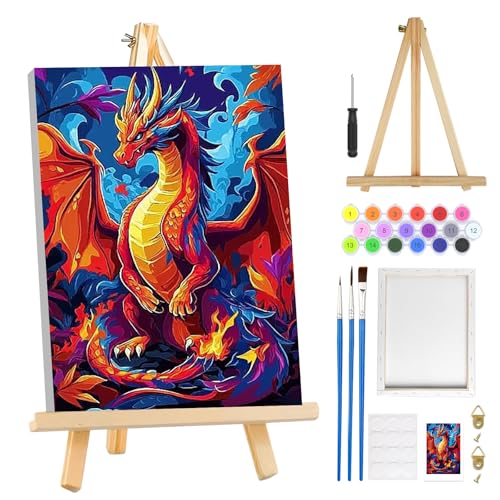 MOGTAA Drache Malen Nach Zahlen Erwachsene mit Rahmen, Tiere Malen Nach Zahlen Mit Holzstaffelei, DIY Ölgemälde Leinwand Set Acrylic Malerei Bilder für Home Dekor, 20x30cm von MOGTAA