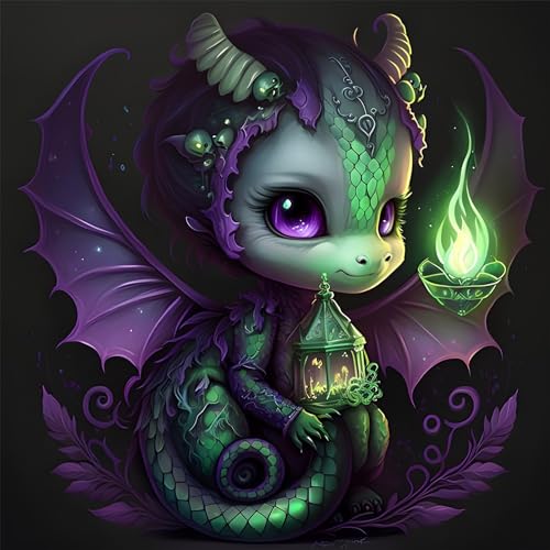 MOGTAA Drache Diamond Painting Erwachsene, 5D Zeichentrickfilm Diamant Painting Bilder für Erwachsene Anfänger, DIY Diamond Art Diamant Malerei Set für Home Dekor 35x35cm von MOGTAA