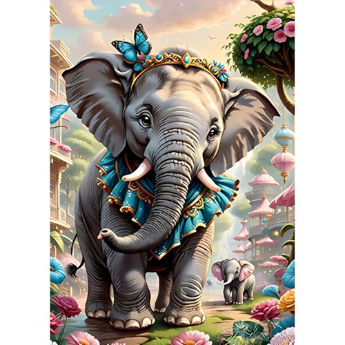 MOGTAA Elefant Diamond Painting Erwachsene, 5D Blumen Schmetterling Diamant Painting Bilder Erwachsene Anfänger, DIY Full Drill Diamant Malerei Bilder für Home Wand Dekor 30x40cm von MOGTAA