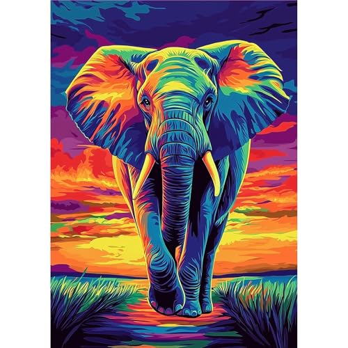 MOGTAA Elefant Diamond Painting Erwachsene, 5D Bunte Elefant Diamant Painting Bilder Erwachsene Anfänger, DIY Full Drill Diamant Malerei Bilder für Home Wand Dekor 30x40cm von MOGTAA