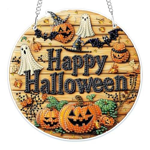 MOGTAA Halloween Diamond Painting Anhänger, Kürbis Diamond Painting Kinder Erwachsene, Geister Diamant Painting Fensterbilder Beidseitig, Hängende Ornament Bastelset Set für Wand Decor von MOGTAA
