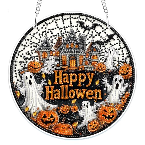 MOGTAA Halloween Diamond Painting Anhänger, Kürbis Schloss Diamond Painting Kinder Erwachsene, Geister Diamant Painting Fensterbilder Beidseitig, Hängende Ornament Bastelset Set für Wand Decor MOGTAA Halloween Diamond Painting Anhänger, Kürbis Schloss Diamond Painting Kinder Erwachsene, Geister Diamant Painting Fensterbilder Beidseitig, Hängende Ornament Bastelset Set für Wand Decor von MOGTAA