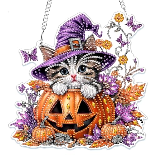 MOGTAA Halloween Diamond Painting Anhänger Katzen, Herbst Diamond Painting Kinder Erwachsene, Blume Diamant Painting Fensterbilder Beidseitig, Hängende Ornament Bastelset Set für Wand Decor MOGTAA Halloween Diamond Painting Anhänger Katzen, Herbst Diamond Painting Kinder Erwachsene, Blume Diamant Painting Fensterbilder Beidseitig, Hängende Ornament Bastelset Set für Wand Decor von MOGTAA