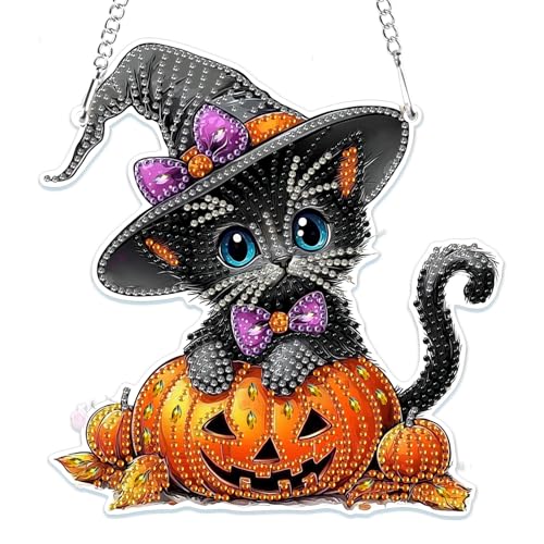 MOGTAA Halloween Diamond Painting Anhänger Katzen, Herbst Diamond Painting Kinder Erwachsene, Tiere Diamant Painting Fensterbilder Beidseitig, Hängende Ornament Bastelset Set für Wand Decor MOGTAA Halloween Diamond Painting Anhänger Katzen, Herbst Diamond Painting Kinder Erwachsene, Tiere Diamant Painting Fensterbilder Beidseitig, Hängende Ornament Bastelset Set für Wand Decor von MOGTAA