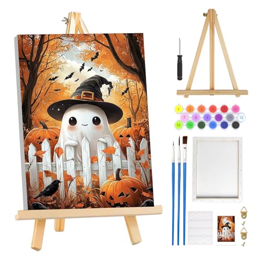MOGTAA Halloween Geister Malen Nach Zahlen Erwachsene mit Rahmen, Herbst Landschaft Malen Nach Zahlen Mit Holzstaffelei, DIY Ölgemälde Leinwand Set Acrylic Malerei Bilder für Home Dekor, 20x30cm von MOGTAA