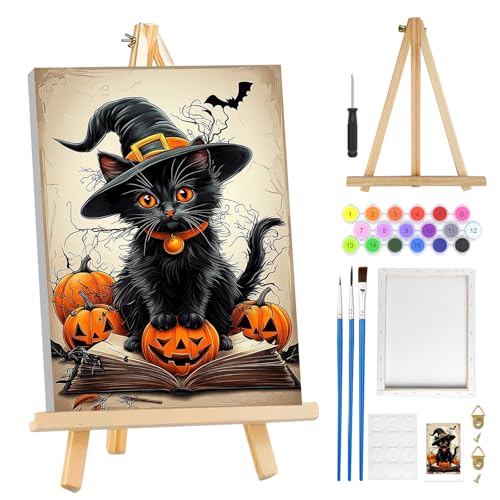 MOGTAA Halloween Malen Nach Zahlen Erwachsene mit Rahmen, Katze Malen Nach Zahlen Mit Holzstaffelei, DIY Tiere Ölgemälde Leinwand Set Acrylic Malerei Bilder für Home Dekor, 20x30cm MOGTAA Halloween Malen Nach Zahlen Erwachsene mit Rahmen, Katze Malen Nach Zahlen Mit Holzstaffelei, DIY Tiere Ölgemälde Leinwand Set Acrylic Malerei Bilder für Home Dekor, 20x30cm von MOGTAA