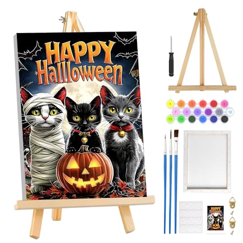 MOGTAA Halloween Malen Nach Zahlen Erwachsene mit Rahmen, Kürbis Katze Malen Nach Zahlen Mit Holzstaffelei, DIY Tiere Ölgemälde Leinwand Set Acrylic Malerei Bilder für Home Dekor, 20x30cm MOGTAA Halloween Malen Nach Zahlen Erwachsene mit Rahmen, Kürbis Katze Malen Nach Zahlen Mit Holzstaffelei, DIY Tiere Ölgemälde Leinwand Set Acrylic Malerei Bilder für Home Dekor, 20x30cm von MOGTAA