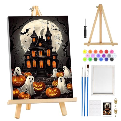 MOGTAA Halloween Malen Nach Zahlen Erwachsene mit Rahmen, Kürbis Schloss Malen Nach Zahlen Mit Holzstaffelei, DIY Geister Ölgemälde Leinwand Set Acrylic Malerei Bilder für Home Dekor, 20x30cm MOGTAA Halloween Malen Nach Zahlen Erwachsene mit Rahmen, Kürbis Schloss Malen Nach Zahlen Mit Holzstaffelei, DIY Geister Ölgemälde Leinwand Set Acrylic Malerei Bilder für Home Dekor, 20x30cm von MOGTAA
