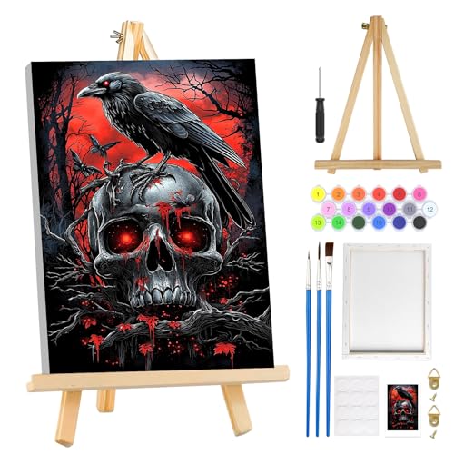 MOGTAA Halloween Malen Nach Zahlen Erwachsene mit Rahmen, Totenkopf Malen Nach Zahlen Mit Holzstaffelei, DIY Vogel Ölgemälde Leinwand Set Acrylic Malerei Bilder für Home Dekor, 20x30cm MOGTAA Halloween Malen Nach Zahlen Erwachsene mit Rahmen, Totenkopf Malen Nach Zahlen Mit Holzstaffelei, DIY Vogel Ölgemälde Leinwand Set Acrylic Malerei Bilder für Home Dekor, 20x30cm von MOGTAA