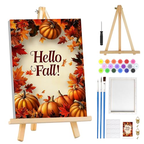 MOGTAA Herbst Kürbis Malen Nach Zahlen Erwachsene mit Rahmen, Malen Nach Zahlen Mit Holzstaffelei, DIY Ölgemälde Leinwand Set Acrylic Malerei Bilder für Home Dekor, 20x30cm von MOGTAA