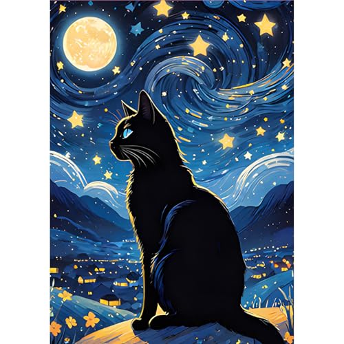 MOGTAA Katze Diamond Painting Erwachsene, 5D Landschaft Sternenhimmel Diamant Painting Bilder Erwachsene Anfänger, DIY Full Drill Diamant Malerei Bilder für Home Wand Dekor 30x40cm von MOGTAA