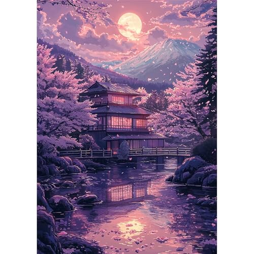 MOGTAA Kirschblüte Diamond Painting Erwachsene, 5D Landschaft Sonnenuntergang Diamant Painting Bilder Erwachsene Anfänger, DIY Full Drill Diamant Malerei Bilder für Home Wand Dekor 30x40cm von MOGTAA