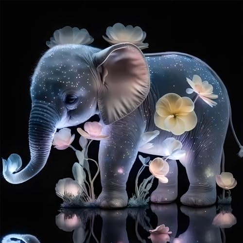 MOGTAA Leuchtender Elefant Diamond Painting Erwachsene, 5D Blumen Painting Kinder, Tier Volle Bilder Diamant Malerei Kits, DIY Arts Craft Diamant Painting Kits als Geschenk und Home Dekor 30x30cm von MOGTAA