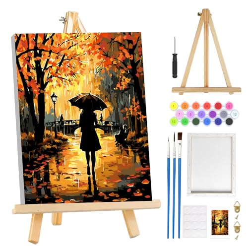 MOGTAA Mädchen Malen Nach Zahlen Erwachsene mit Rahmen, Landschaft Malen Nach Zahlen Mit Holzstaffelei, DIY Ölgemälde Leinwand Set Acrylic Malerei Bilder für Home Dekor, 20x30cm von MOGTAA