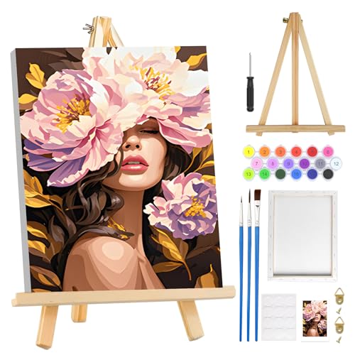 MOGTAA Malen Nach Zahlen Erwachsene mit Rahmen, Blume Mädchen Malen Nach Zahlen Mit Holzstaffelei, DIY Tiere Ölgemälde Leinwand Set Acrylic Malerei Bilder für Home Dekor, 20x30cm von MOGTAA
