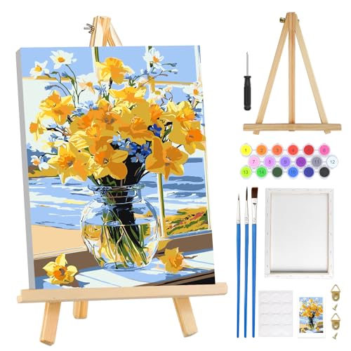 MOGTAA Malen Nach Zahlen Erwachsene mit Rahmen, Landschaft Blume Malen Nach Zahlen Mit Holzstaffelei, DIY Ölgemälde Leinwand Set Acrylic Malerei Bilder für Home Dekor, 20x30cm von MOGTAA