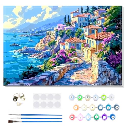 MOGTAA Malen Nach Zahlen Erwachsene mit Rahmen, Malen Nach Zahlen Küstenstadt, DIY am Meer Ölgemälde Leinwand Set Acrylic Malerei Bilder für Home Dekor, 20x30cm MOGTAA Malen Nach Zahlen Erwachsene mit Rahmen, Malen Nach Zahlen Küstenstadt, DIY am Meer Ölgemälde Leinwand Set Acrylic Malerei Bilder für Home Dekor, 20x30cm von MOGTAA
