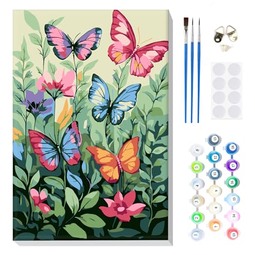 MOGTAA Malen Nach Zahlen Erwachsene mit Rahmen, Malen Nach Zahlen Schmetterling Blume, DIY Ölgemälde Leinwand Set Acrylic Malerei Bilder für Home Dekor, 20x30cm von MOGTAA