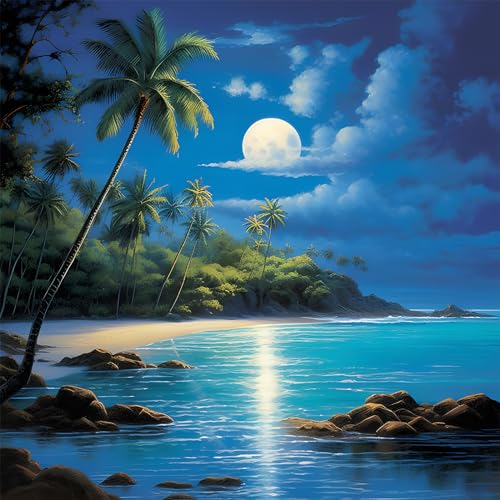 MOGTAA Nacht am Meer Diamond Painting Erwachsene, 5D Strand Painting Kinder, Landschaft Volle Bilder Diamant Malerei Kits, DIY Arts Craft Diamant Painting Kits als Geschenk und Home Dekor 30x30cm von MOGTAA