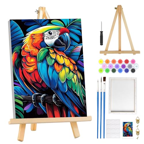 MOGTAA Papagei Malen Nach Zahlen Erwachsene mit Rahmen, Tiere Malen Nach Zahlen Mit Holzstaffelei, DIY Ölgemälde Leinwand Set Acrylic Malerei Bilder für Home Dekor, 20x30cm von MOGTAA