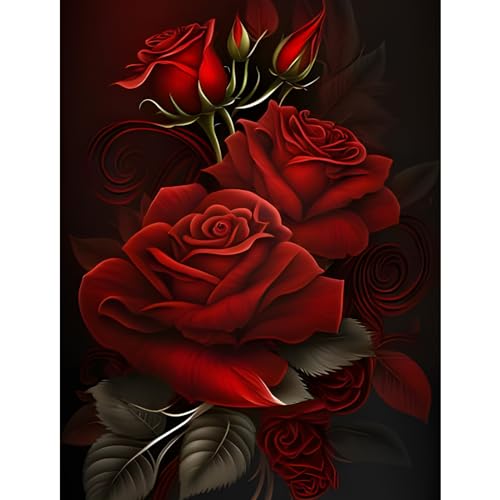 MOGTAA Rote Rosen Diamond Painting Erwachsene, Blume 5D Diamond Painting Kinder, Volle Bilder Diamant Malerei Kits, DIY Arts Craft Diamant Painting Kits als Geschenk und Home Dekor 30x40cm von MOGTAA