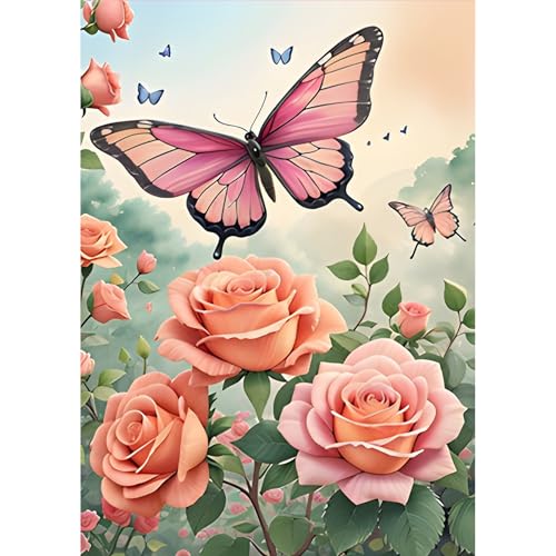 MOGTAA Schmetterling Diamond Painting Erwachsene, 5DTiere Diamant Painting Bilder Erwachsene Anfänger, DIY Diamond Art Blume Diamant Malerei Bilder für Home Wand Dekor 30x40cm von MOGTAA