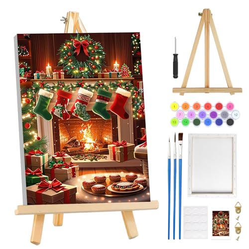 MOGTAA Weihnachten Malen Nach Zahlen Erwachsene mit Rahmen, Weihnachtsstrumpf Malen Nach Zahlen Mit Holzstaffelei, DIY Ölgemälde Leinwand Set Acrylic Malerei Bilder für Home Dekor, 20x30cm MOGTAA Weihnachten Malen Nach Zahlen Erwachsene mit Rahmen, Weihnachtsstrumpf Malen Nach Zahlen Mit Holzstaffelei, DIY Ölgemälde Leinwand Set Acrylic Malerei Bilder für Home Dekor, 20x30cm von MOGTAA