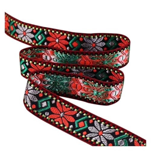 2,3 cm Vintage Bunte geometrische Jacquard-Stickbänder Gurtband for Kragen Nähzubehör für Kleidung Home Decor Hochzeit Tasche Riemen(Red,5 Yards (4.5 Meters)) von MOHUIED