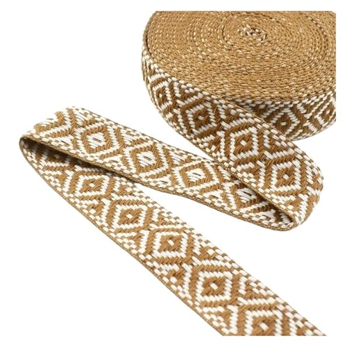 2/4/8/10 Meter 25 mm Baumwollgurtband Taschen Jacquardband Gurtband Kleidungsstück Dekoratives Geflecht Nähgürtel Schrägband Borten für Kleidung Home Decor Hochzeit Tasche Riemen(Brown,25mm-10Meters) von MOHUIED