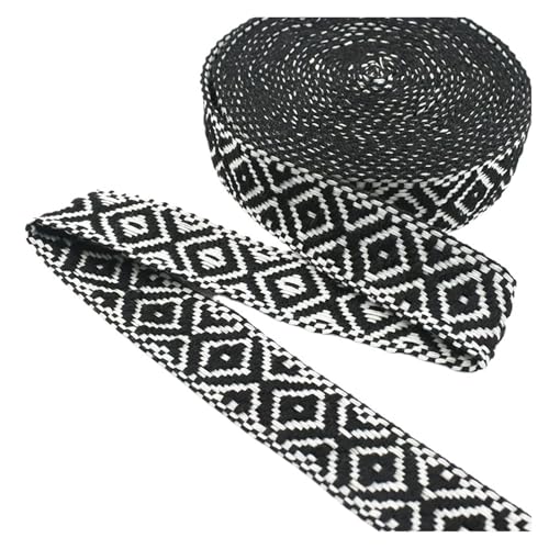 2/5/10M 25mm 1,5mm Dickes Jacquard-Spitzenband for Taschengurte, Gürtel, Kleidungsstücke, Schuhe, Nähband, DIY-Zubehör für Kleidung Home Decor Hochzeit Tasche Riemen(Black,25mm-10Meters) von MOHUIED