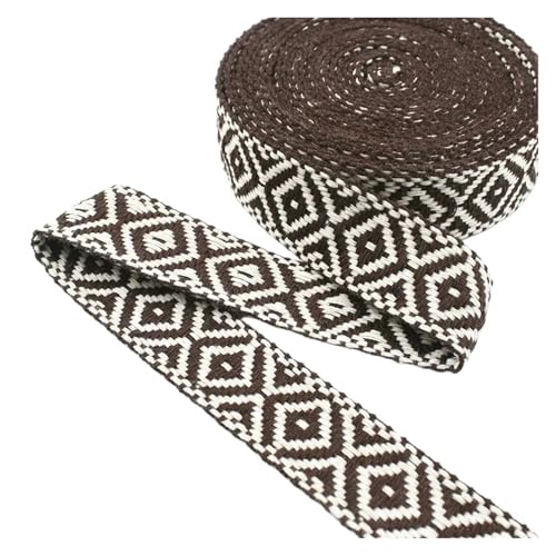 2/5/10M 25mm 1,5mm Dickes Jacquard-Spitzenband for Taschengurte, Gürtel, Kleidungsstücke, Schuhe, Nähband, DIY-Zubehör für Kleidung Home Decor Hochzeit Tasche Riemen(Coffee,25mm-5Meters) von MOHUIED