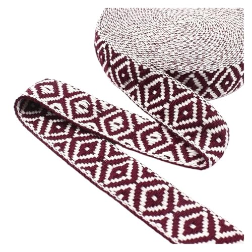 2/5/10M 25mm 1,5mm Dickes Jacquard-Spitzenband for Taschengurte, Gürtel, Kleidungsstücke, Schuhe, Nähband, DIY-Zubehör für Kleidung Home Decor Hochzeit Tasche Riemen(DarkRed,25mm-10Meters) von MOHUIED