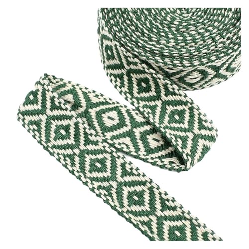 2/5/10M 25mm 1,5mm Dickes Jacquard-Spitzenband for Taschengurte, Gürtel, Kleidungsstücke, Schuhe, Nähband, DIY-Zubehör für Kleidung Home Decor Hochzeit Tasche Riemen(Green,25mm-2Meters) von MOHUIED