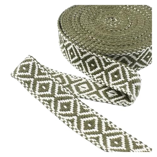 2/5/10M 25mm 1,5mm Dickes Jacquard-Spitzenband for Taschengurte, Gürtel, Kleidungsstücke, Schuhe, Nähband, DIY-Zubehör für Kleidung Home Decor Hochzeit Tasche Riemen(OliveGreen,25mm-5Meters) von MOHUIED