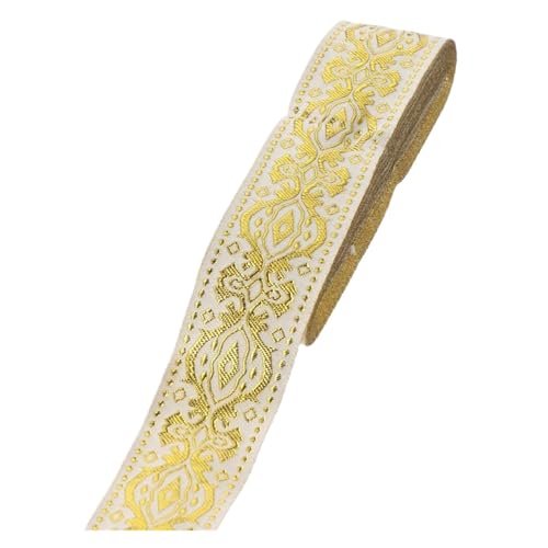 7,6 Yards Jacquardband, 1,3 Zoll breites Band, Blumenband for Selbermachen von Kleidung for Nähen für Kleidung Home Decor Hochzeit Tasche Riemen(White-Gold) von MOHUIED